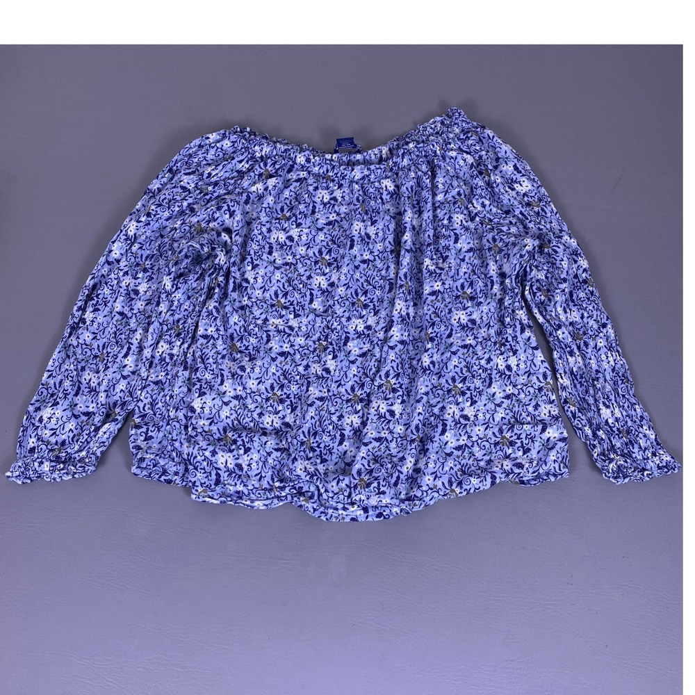 Architect Blouse‎ Top Women's 2X Blue Floral Off Shoulder Peasant Prairie Rayon